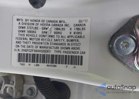 2017 Honda Civic Lx из США, поврежденный, VIN 2HGFC2F5XHH528069